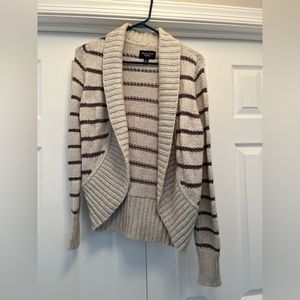 AE purple striped sweater, silver shimmery yarn